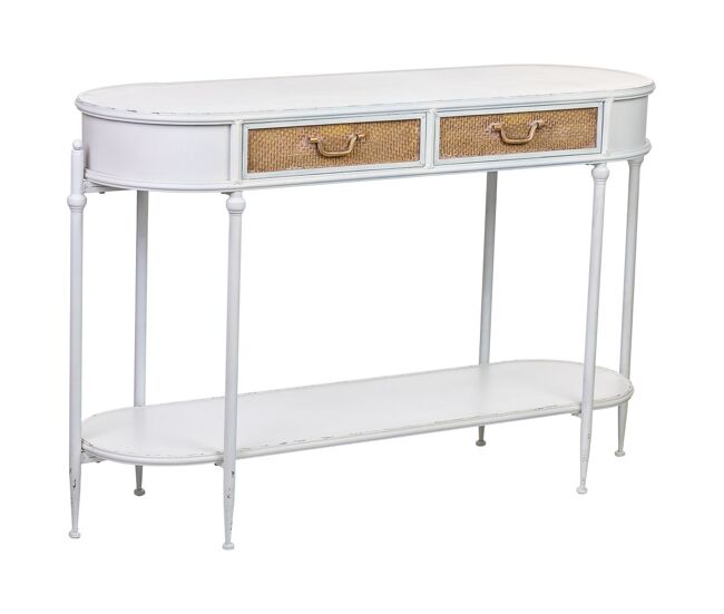 Mueble de entrada de metal blanco con unas medidas de 125x41x81h