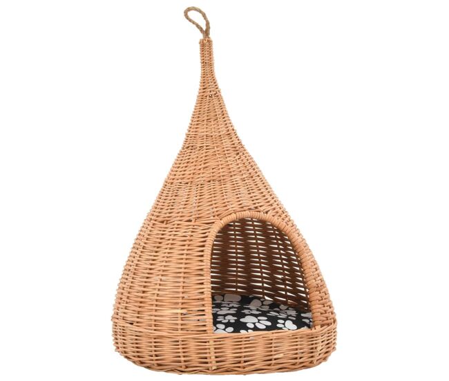 Vidaxl casa para gatos con cojín y forma de tipi sauce natural 40x60cm