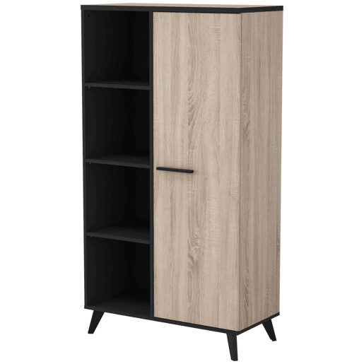 Estante Armário Estante 1 Porta 8 Prateleiras Sala de Estar Sala de Jantar Escritório Quarto Carvalho e Preto 154x83x39 Estante Armário Estante 1 Porta 8 Prateleiras Sala de Estar Sala de Jantar Escritório Quarto Carvalho e Preto 154x83x39