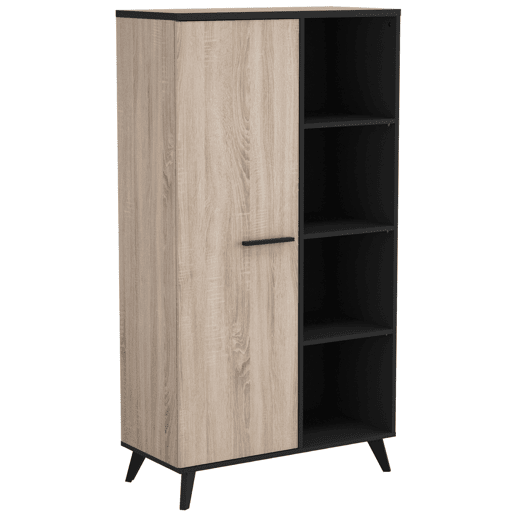 Estante Armário Estante 1 Porta 8 Prateleiras Sala de Estar Sala de Jantar Escritório Quarto Carvalho e Preto 154x83x39 Estante Armário Estante 1 Porta 8 Prateleiras Sala de Estar Sala de Jantar Escritório Quarto Carvalho e Preto 154x83x39