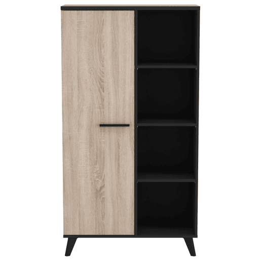 Estante Armário Estante 1 Porta 8 Prateleiras Sala de Estar Sala de Jantar Escritório Quarto Carvalho e Preto 154x83x39 Estante Armário Estante 1 Porta 8 Prateleiras Sala de Estar Sala de Jantar Escritório Quarto Carvalho e Preto 154x83x39