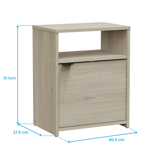 Mesa de cabeceira estilo Nano Natural em carvalho Kronberg com 1 porta e 1 prateleira 41x51x28 cm