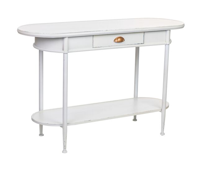 Mueble de entrada de metal blanco con unas dimensiones de 120x41x75h cm