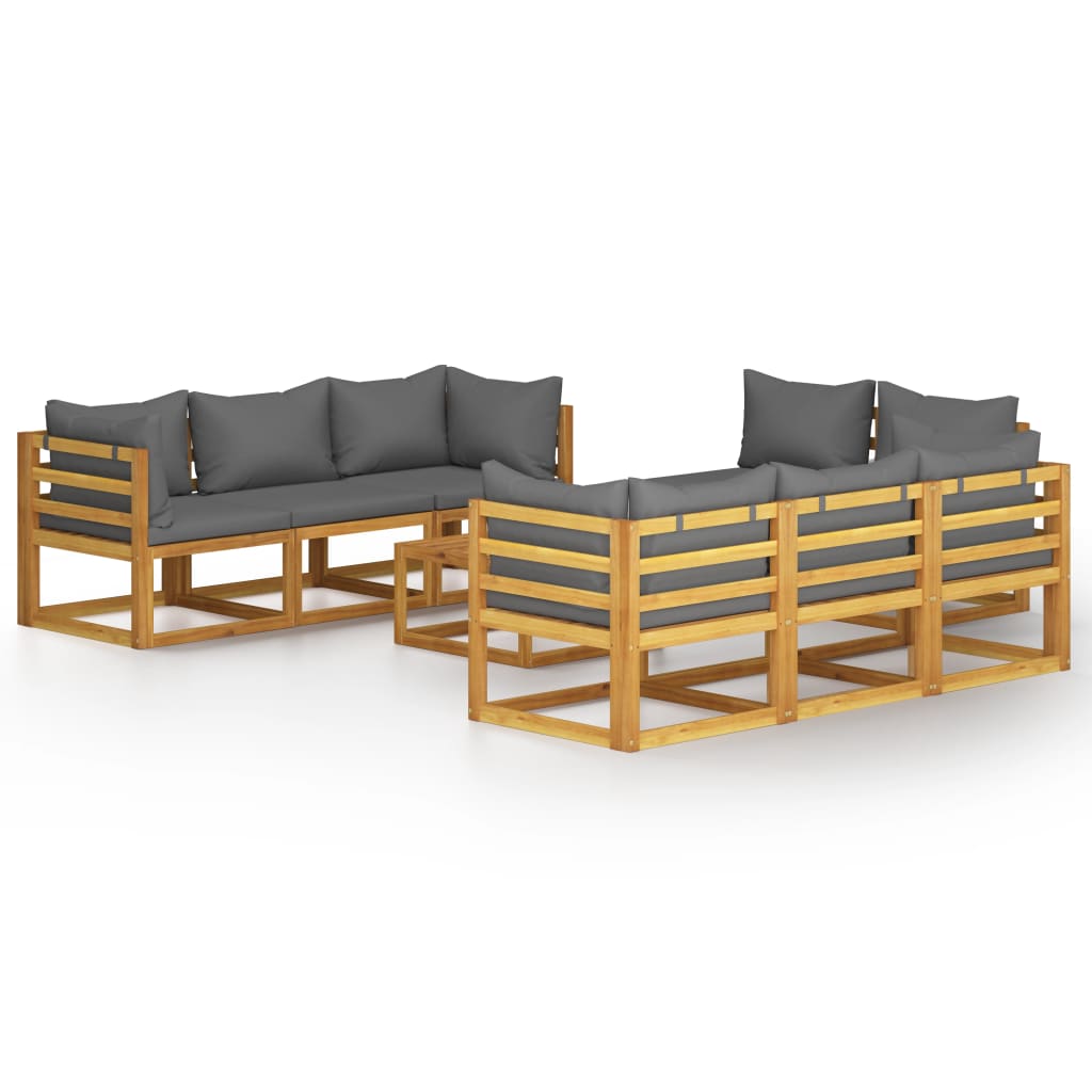 Muebles de jardín 9 piezas cojines madera maciza de acacia