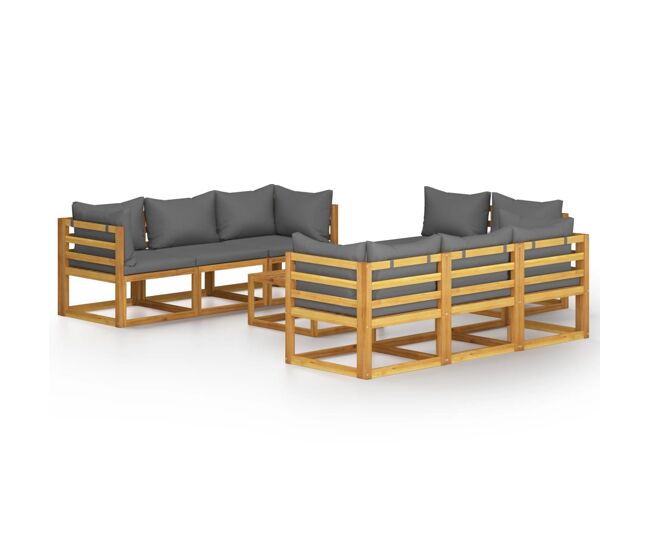 Muebles de jardín 9 piezas cojines madera maciza de acacia