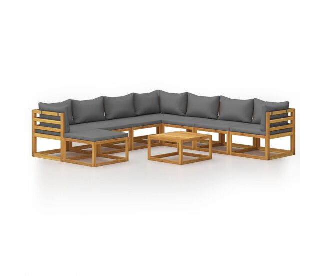 Muebles de jardín 9 piezas cojines madera maciza de acacia