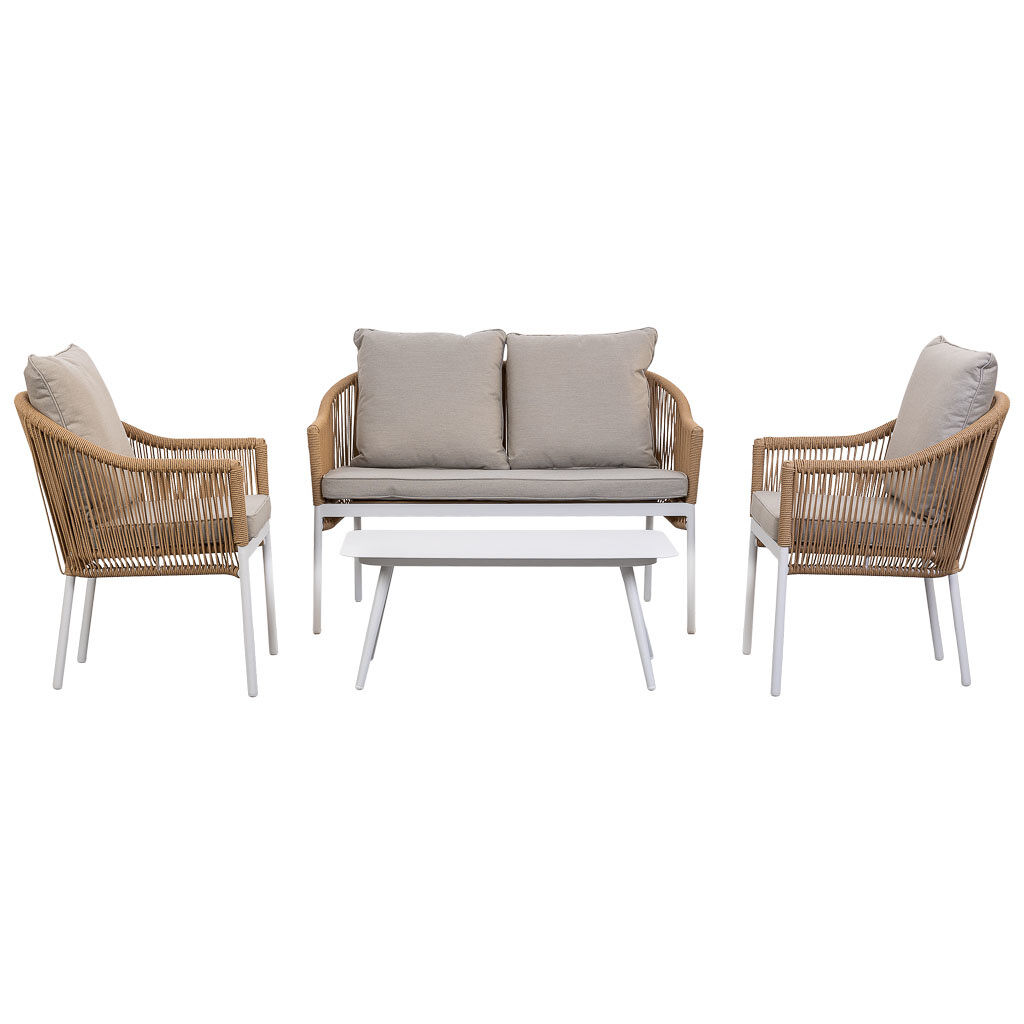 Conjunto de mesa. sofa y 2 sillones 90x50x40, 58x65x84, 117x65x84h cm