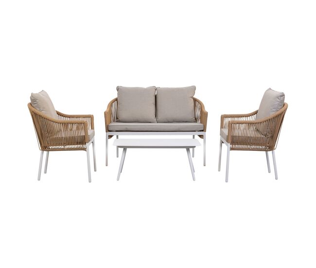 Conjunto de mesa. sofa y 2 sillones 90x50x40, 58x65x84, 117x65x84h cm