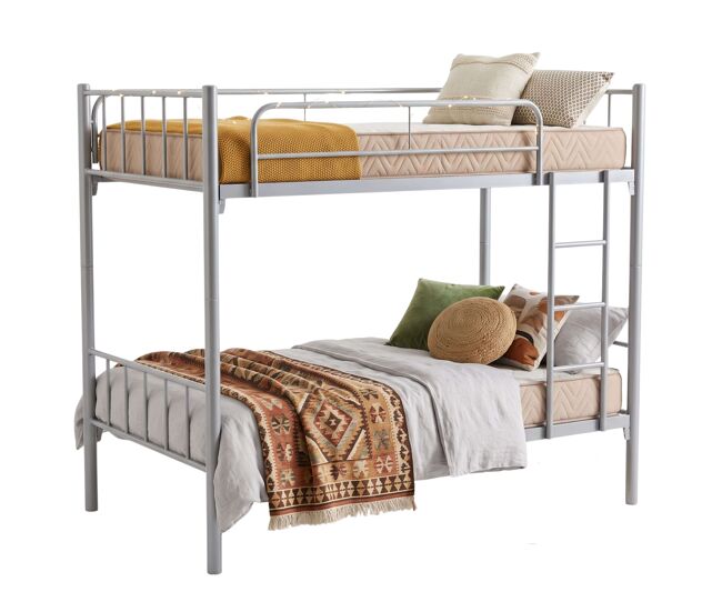 Litera juvenil 90x190 cm desmontable, estructura metal, con 2 colchones, convertible en 2 camas gris