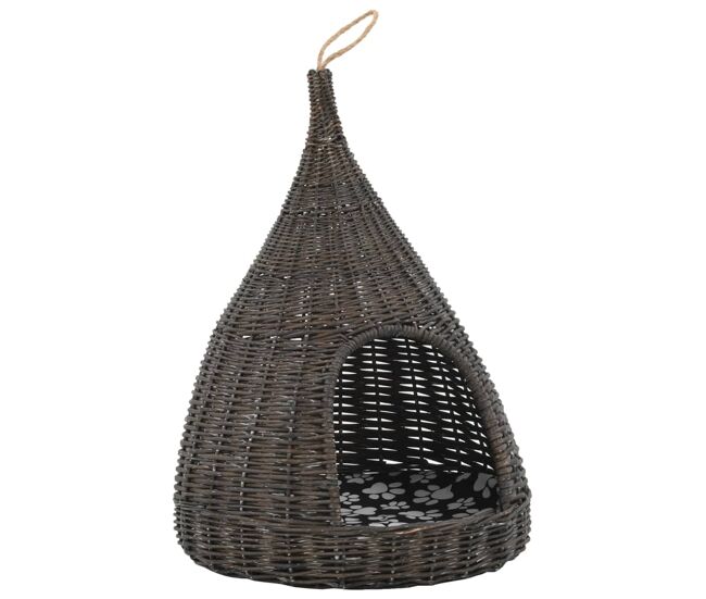 Vidaxl casa para gatos con cojín forma tipi sauce natural gris 40x60cm