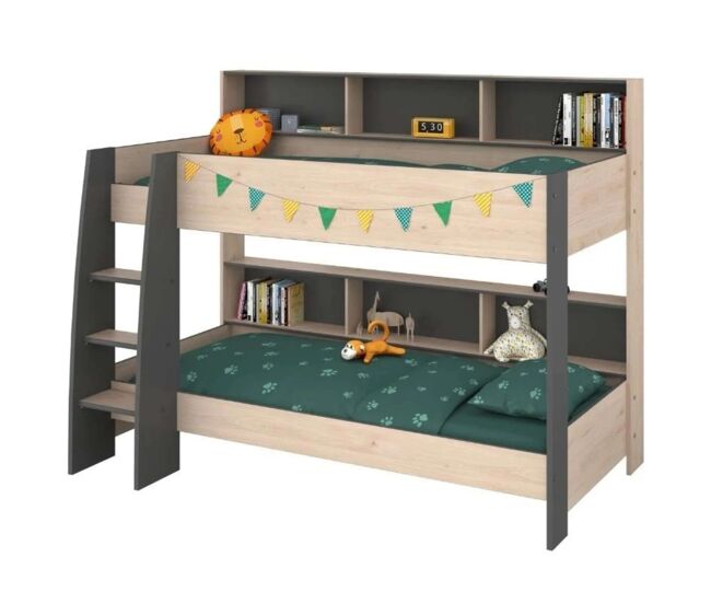 Litera infantil mouse 90x200 cm dormitorio juvenil en color roble jackson y gris oscuro