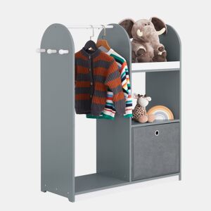 Roupeiro infantil com 3 ganchos, 1 cesto e 1 cabide Organizador de brinquedos e roupa Mobiliário 97 x 35 x 108 cm Cinza KMB40-HG SoBuy PT