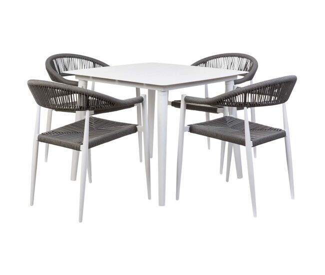 Conjunto de mesa y 4 sillas mesa:90x90x74.silla(4):56x60x78h cm