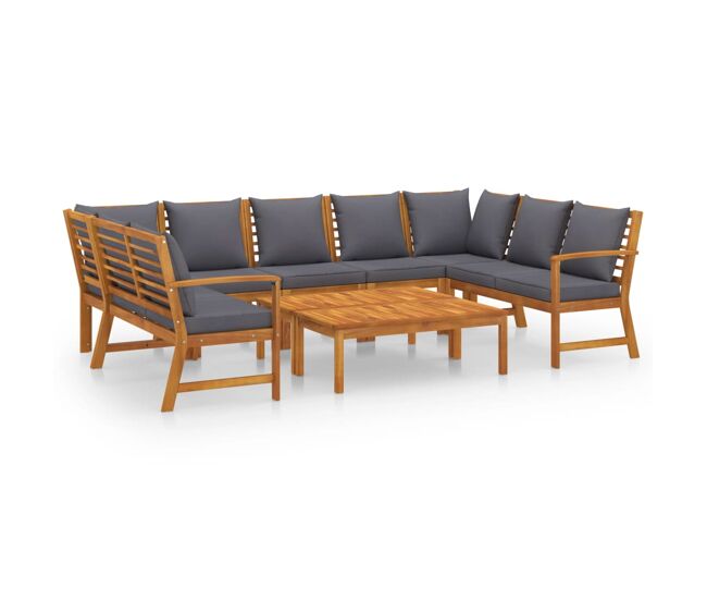 Muebles de jardín 9 pzas cojines crema madera maciza de acacia