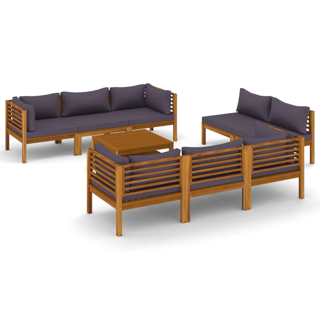 Muebles de jardín 9 piezas cojines madera maciza de acacia