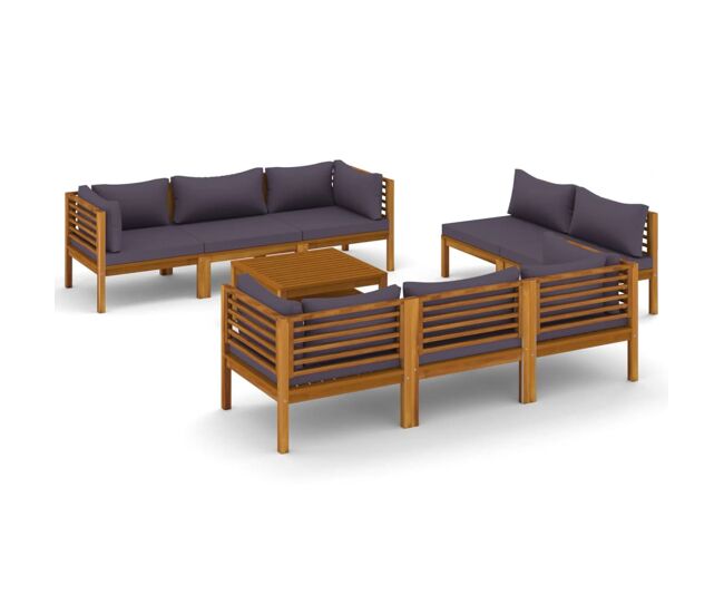 Muebles de jardín 9 piezas cojines madera maciza de acacia