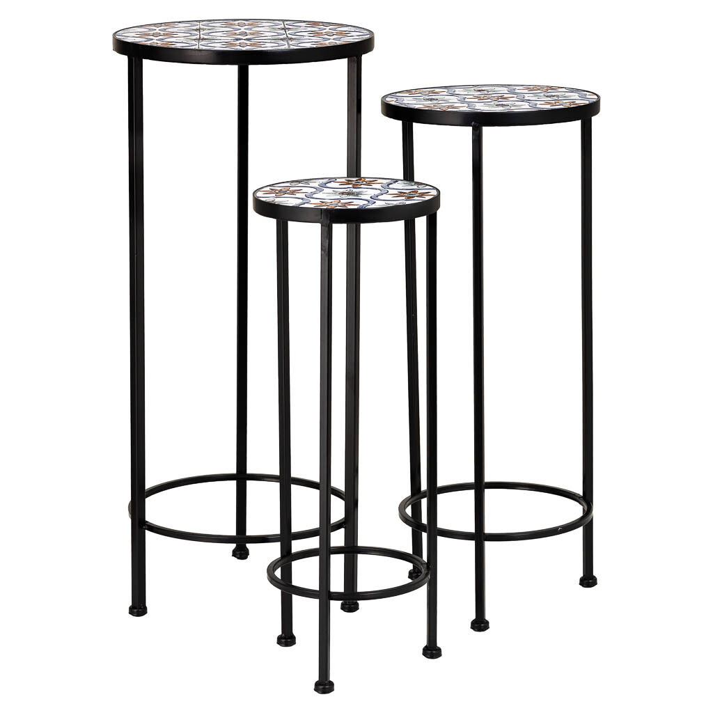 Set de tres soportes de mosaico y forja negra