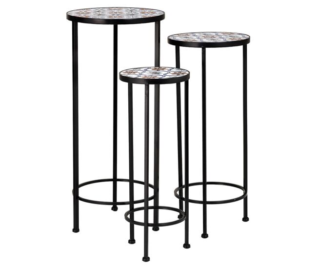 Set de tres soportes de mosaico y forja negra