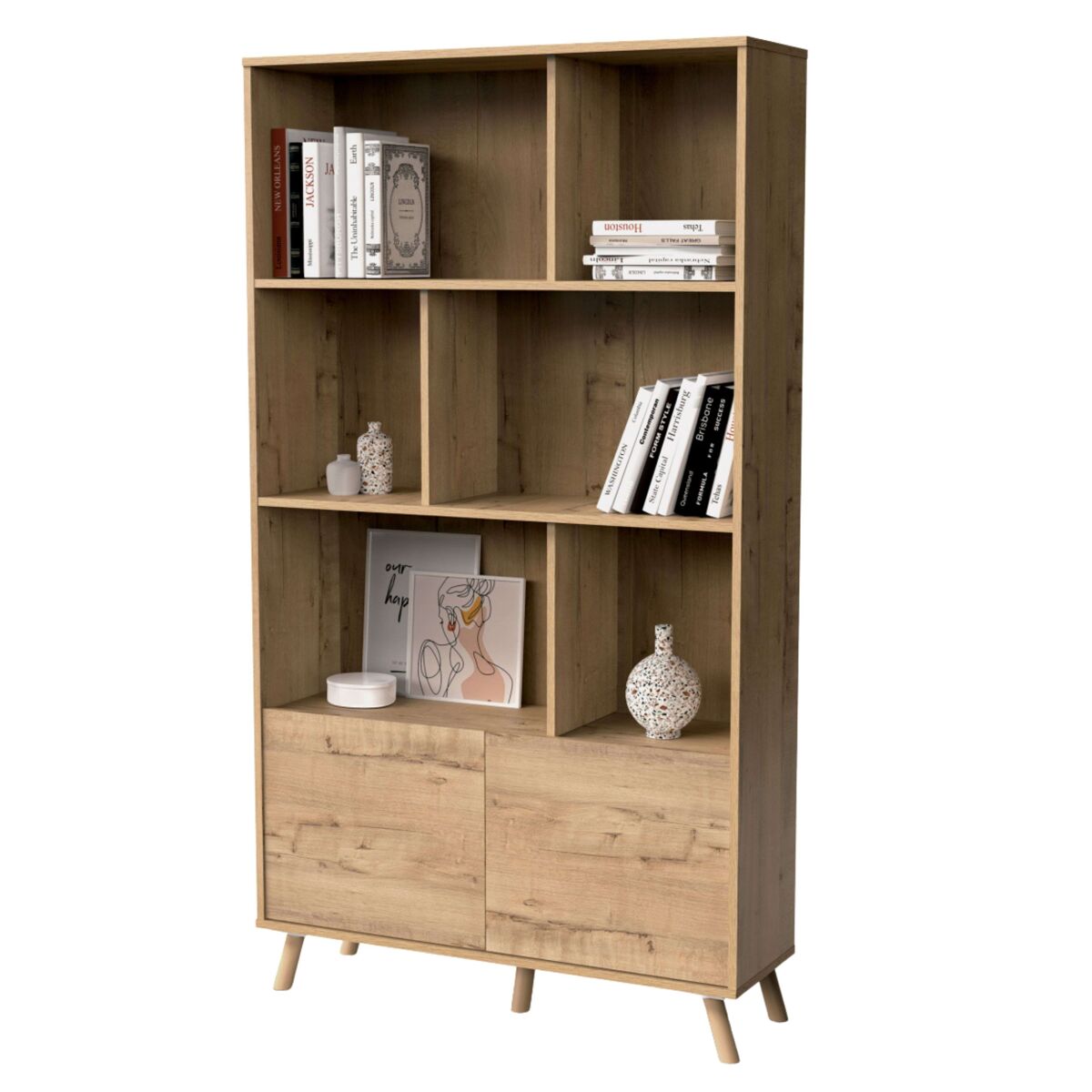Librería Salón Oslo 2 Puertas 6 Estantes Con Patas