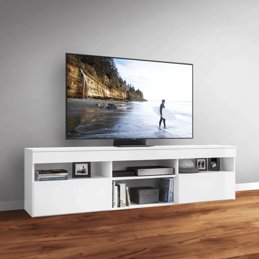 Móvel de TV Oshi Modern Style Sala de Estar Branco Fosco com 2 Portas e 4 Prateleiras Melamina 175x48x35 cm