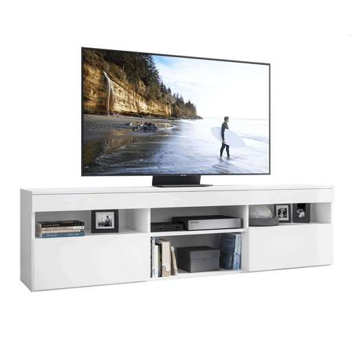 Móvel de TV Oshi Modern Style Sala de Estar Branco Fosco com 2 Portas e 4 Prateleiras Melamina 175x48x35 cm