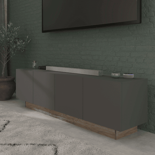 Móvel de TV Opec para Sala de Estar Estilo Moderno em Cinza e Carvalho com 4 Portas de Melamina 184x53x42 cm