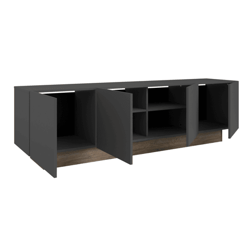 Móvel de TV Opec para Sala de Estar Estilo Moderno em Cinza e Carvalho com 4 Portas de Melamina 184x53x42 cm
