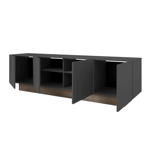 Móvel de TV Opec para Sala de Estar Estilo Moderno em Cinza e Carvalho com 4 Portas de Melamina 184x53x42 cm
