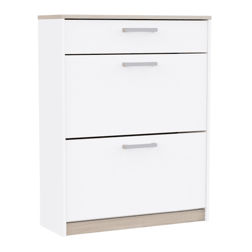 Sapateira Watson Nordic Style para corredor em branco fosco e carvalho Kronberg com 2 portas e 1 gaveta 80x102x29 cm