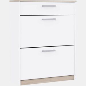 Sapateira Watson Nordic Style para corredor em branco fosco e carvalho Kronberg com 2 portas e 1 gaveta 80x102x29 cm