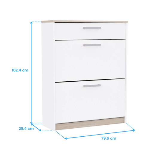 Sapateira Watson Nordic Style para corredor em branco fosco e carvalho Kronberg com 2 portas e 1 gaveta 80x102x29 cm