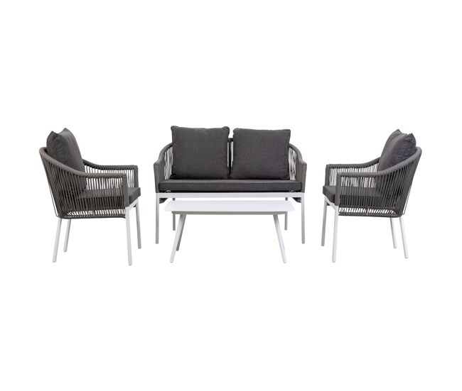 Conjunto de mesa sofa y 2 sillones 90x50x40,58x65x84,117x65x84h cm.