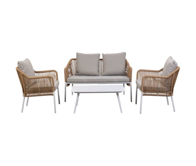 Conjunto de mesa. sofa y 2 sillones, 110x65x45,72x79x76, 146.79.76h cm