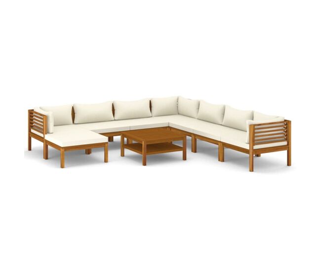 Set de muebles de jardín 9 pzas con cojín crema acacia maciza