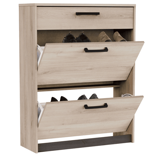 Sapateira Watson Industrial Style para corredor em carvalho Kronberg e carvalho Waterford com 2 portas e 1 gaveta 80x102x29 cm
