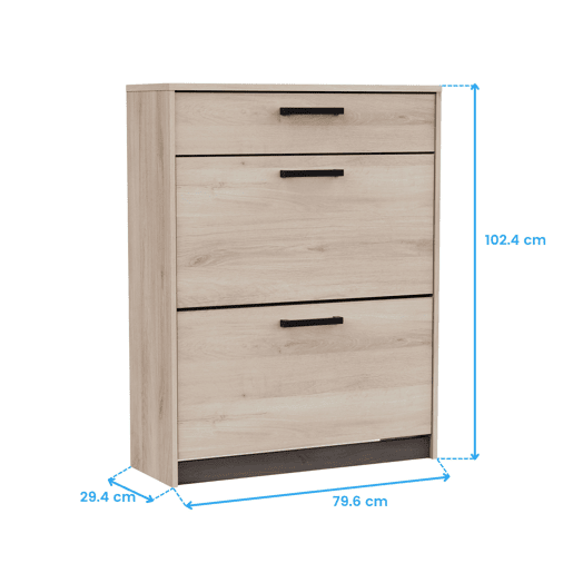 Sapateira Watson Industrial Style para corredor em carvalho Kronberg e carvalho Waterford com 2 portas e 1 gaveta 80x102x29 cm
