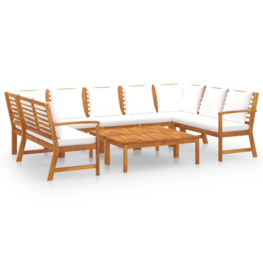 Muebles de jardín 9 pzas cojines madera maciza de acacia