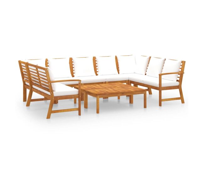 Muebles de jardín 9 pzas cojines crema madera maciza de acacia