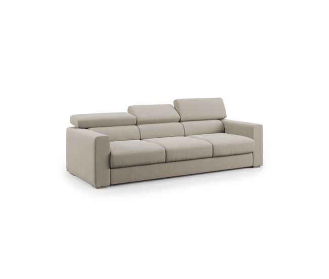 Dylan sofá de 3 plazas con pouf extraíble en tejido efecto algodón impermeable 240 cm crema