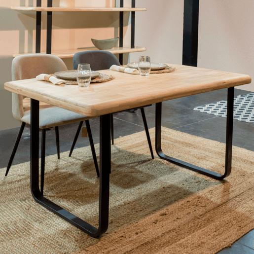 Mesa de Jantar Fixa Estilo Industrial Dans em Carvalho Nórdico e Cor Preta 140x76x80 cm