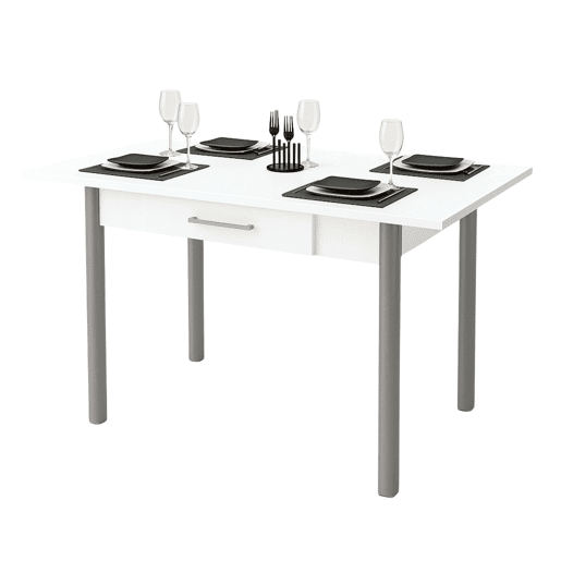 Mesa de cozinha extensível Sendai estilo contemporâneo em branco e cinza para 4 lugares 110-140x75x70-110 cm