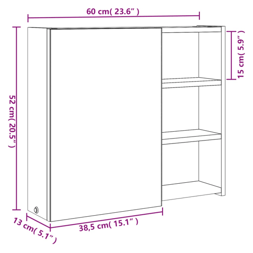 vidaXL Armário espelhado p casa de banho c LEDs 60x13x52cm branco vidaXL Armário espelhado p casa de banho c LEDs 60x13x52cm branco