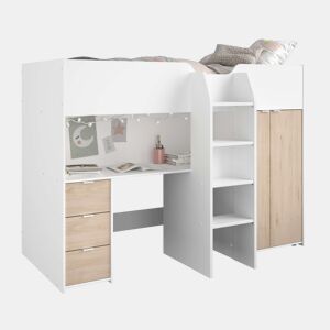 Cama divertida para quarto de jovens ou crianças em carvalho Jackson e branco fosco 203x146x95 cm