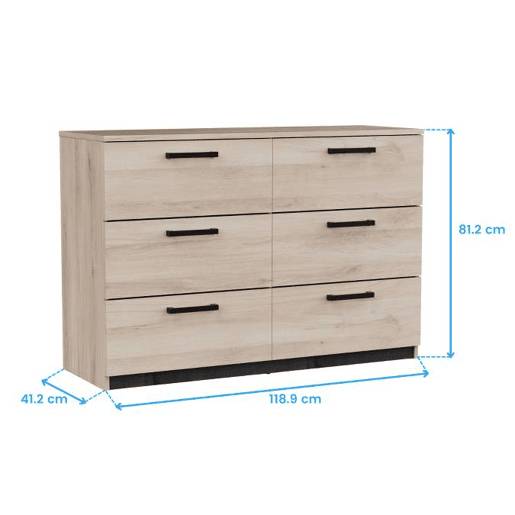 Cômoda Watson estilo industrial para quarto em carvalho Kronberg e carvalho Waterford com 6 gavetas 119x81x41 cm
