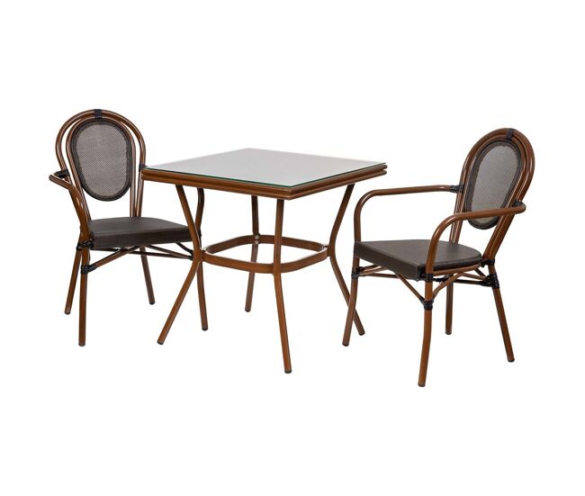 Conjunto de mesa y 2 sillas marrón, mesa:70x70x72.silla(2):55x58x88
