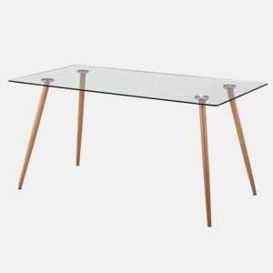 Mesa de jantar Kler para uma sala de jantar de estilo moderno na cor Carvalho Sonoma com vidro e metal, medindo 140x75x80 cm.