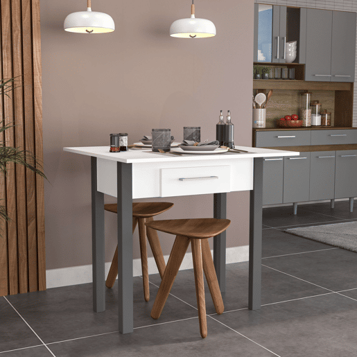 Mesa de cozinha extensível Sendai estilo contemporâneo em branco e cinza para 2 lugares 43x80x40-80 cm