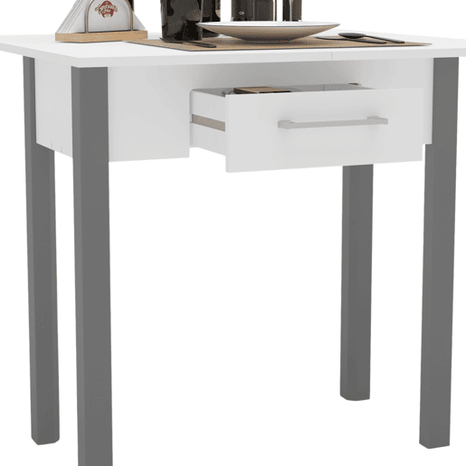 Mesa de cozinha extensível Sendai estilo contemporâneo em branco e cinza para 2 lugares 43x80x40-80 cm