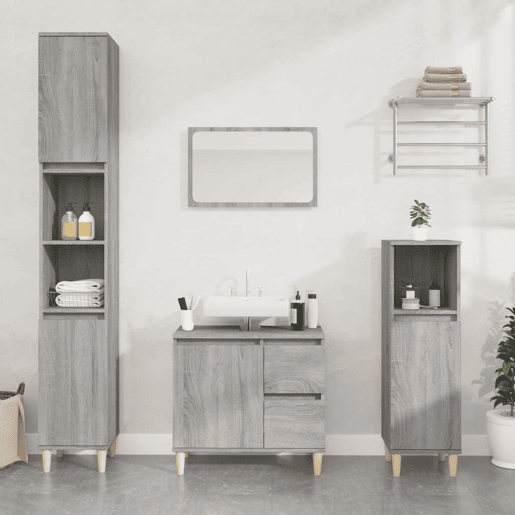 vidaXL Armário WC 30x30x100 cm derivados de madeira sonoma cinzento