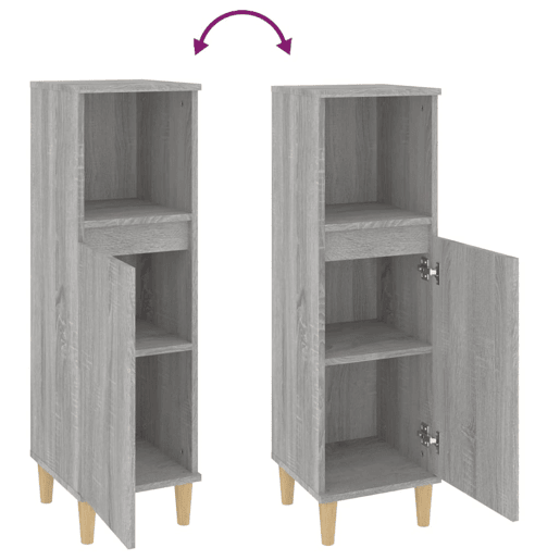 vidaXL Armário WC 30x30x100 cm derivados de madeira sonoma cinzento